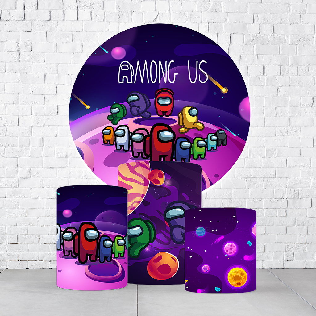 Kit Painel De Festa Among Us + Trio De Cilindros Em Tecido