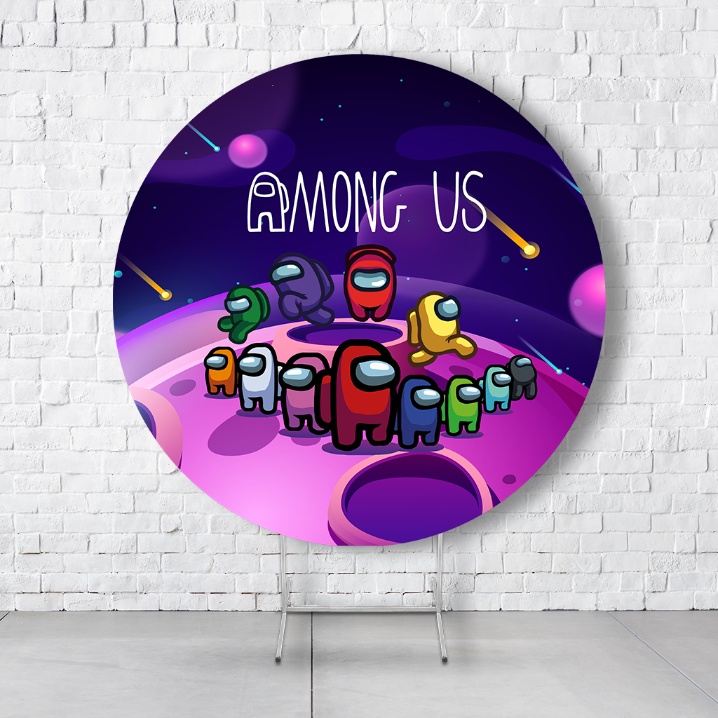 Painel De Festa Redondo Among Us Em Tecido Helanca C/Elástico 1,50x1,50
