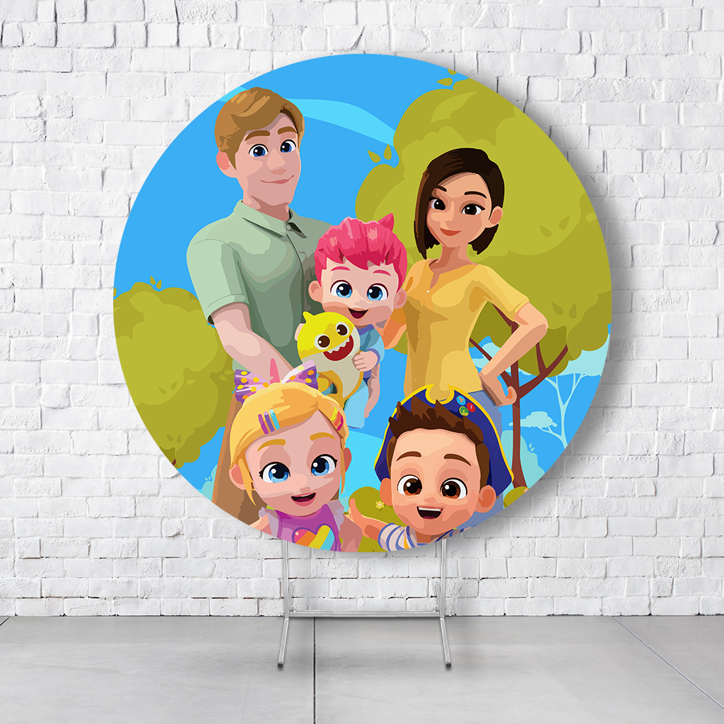 Painel De Festa Redondo BebeFinn Em Tecido Helanca C/Elástico 1,50x1,50