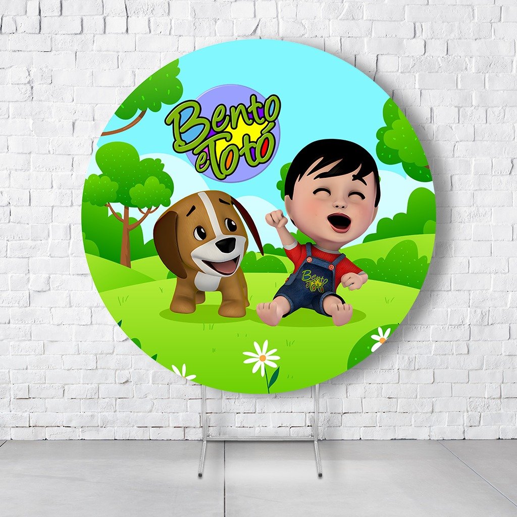 Painel De Festa Redondo Bento E Toto Em Tecido Helanca C/Elástico 1,50x1,50