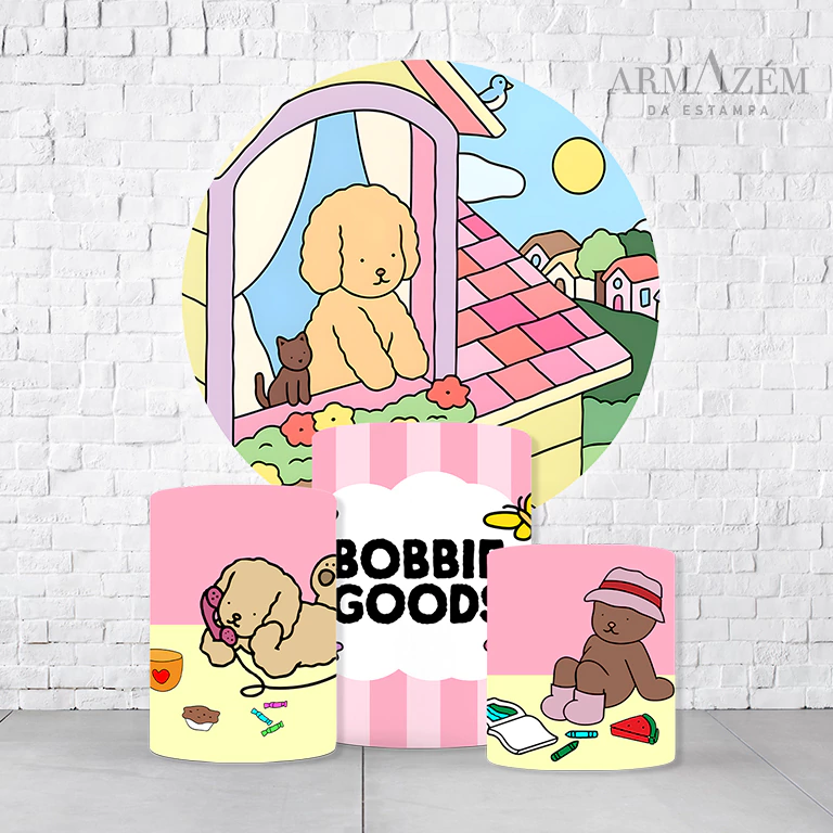 Kit Painel De Festa Bobbie Goods + Trio De Cilindros Em Tecido  KITPAI491