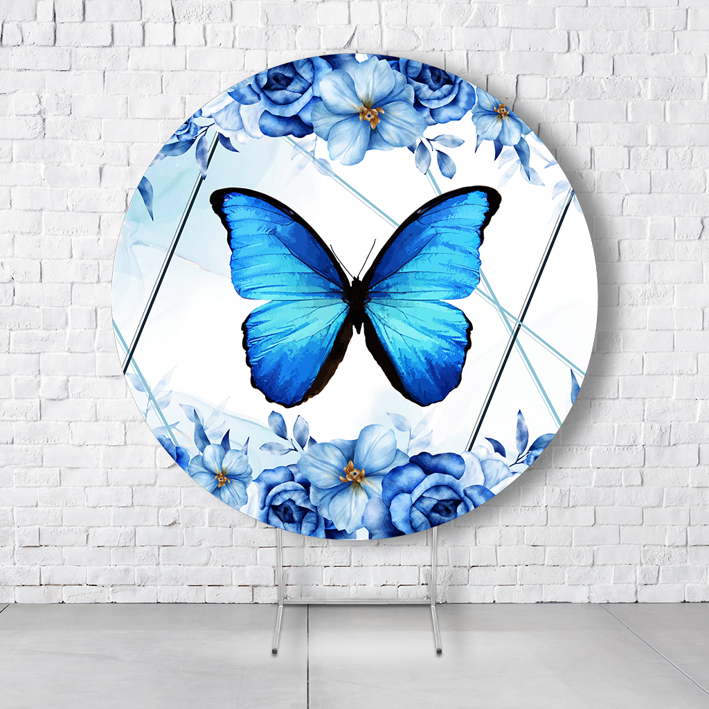 Painel De Festa Redondo Borboleta Em Tecido Helanca C/Elástico 1,50x1,50