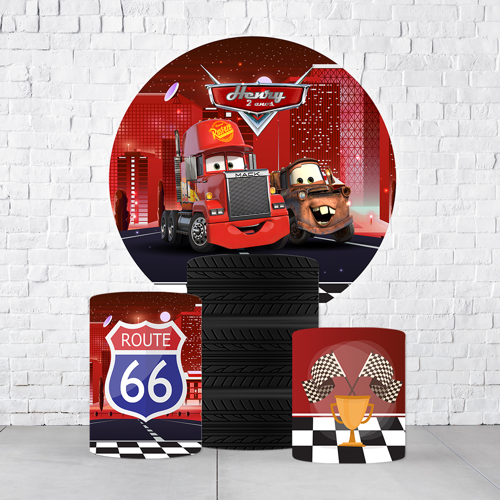 Kit Painel De Festa Carros Pixar + Trio De Cilindros Em Tecido - Imagem 2