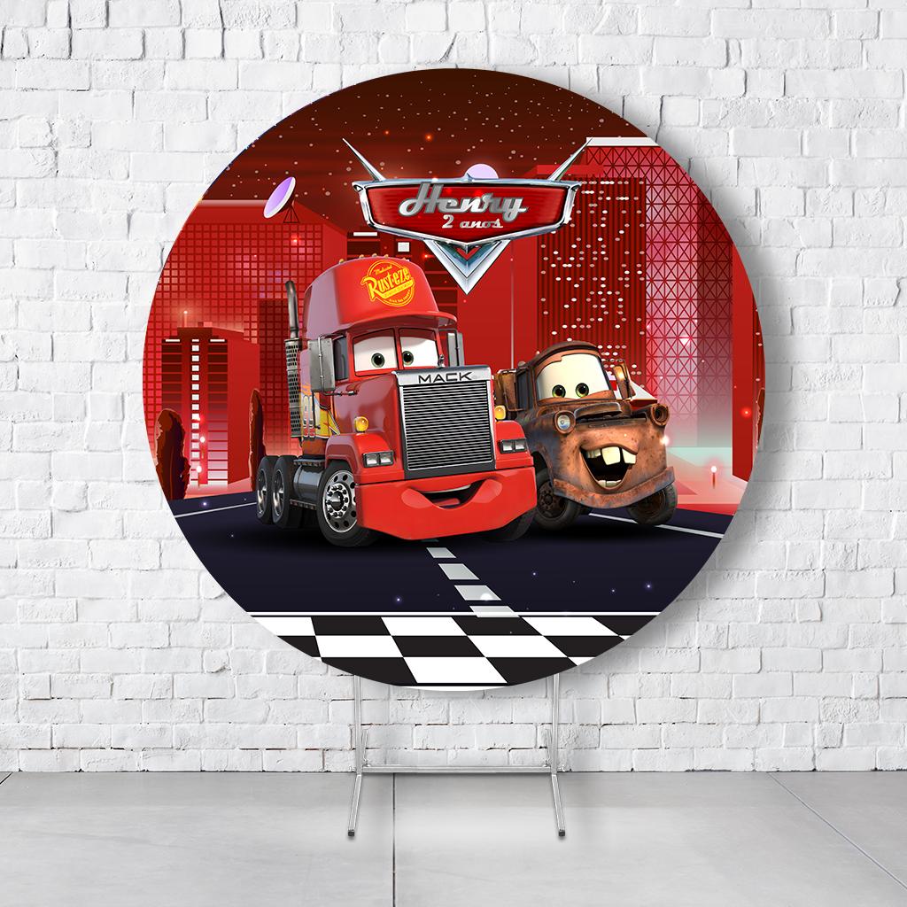 Painel De Festa Redondo Carros Pixar Em Tecido Helanca C/Elástico 1,50x1,50 - Imagem 2