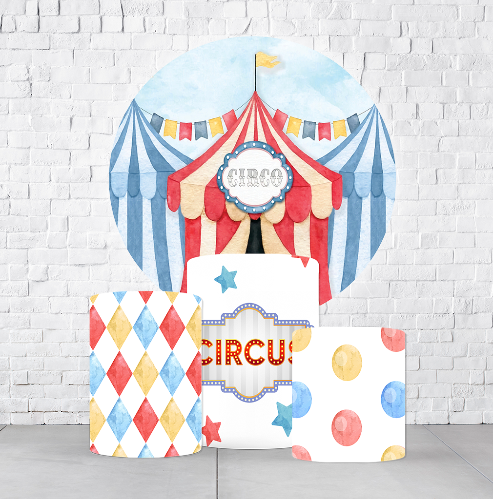 Kit Painel De Festa Circo + Trio De Cilindros Em Tecido  KITPAI045