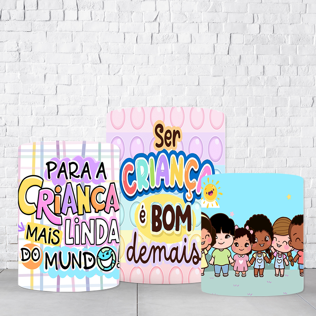 Trio de Cilindros Para Festas Dia Das Crianças Em Tecido Helanca C/Elástico