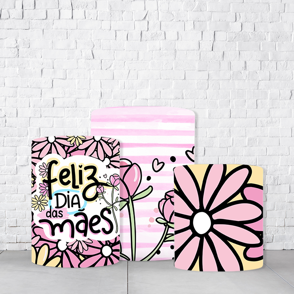 Trio de Cilindros Para Festas Dia Das Mães Em Tecido Helanca C/Elástico - Imagem 2