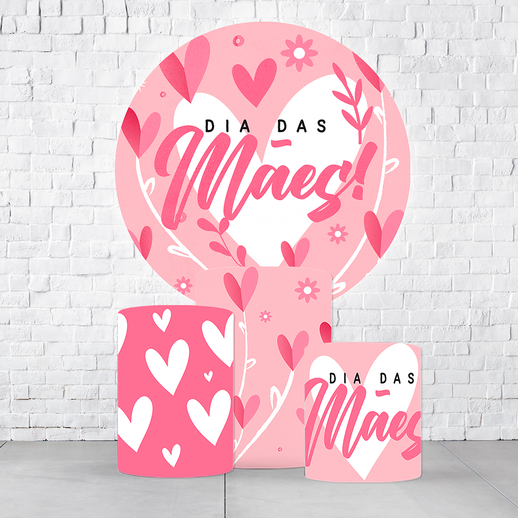 Kit Painel De Festa Dia Das Mães + Trio De Cilindros Em Tecido