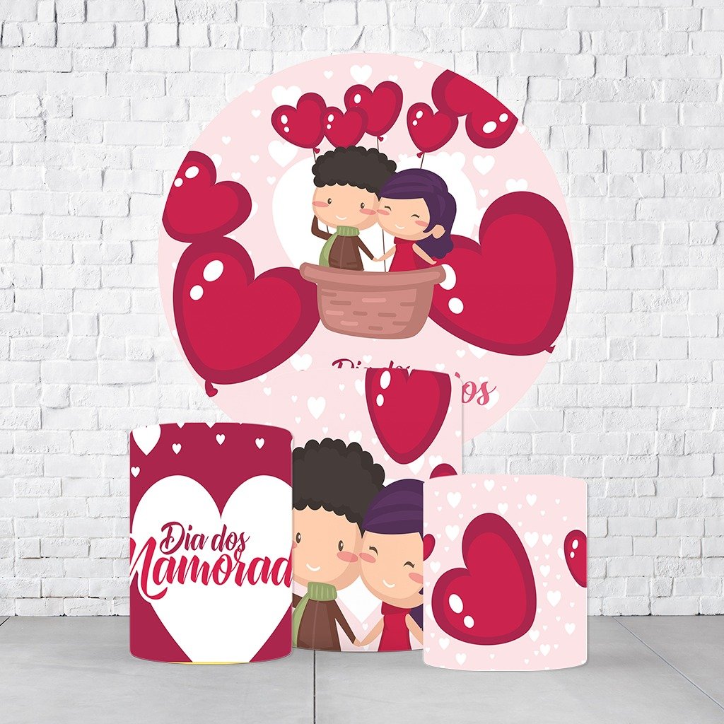 Kit Painel De Festa Dia Dos Namorados + Trio De Cilindros Em Tecido - Imagem 3