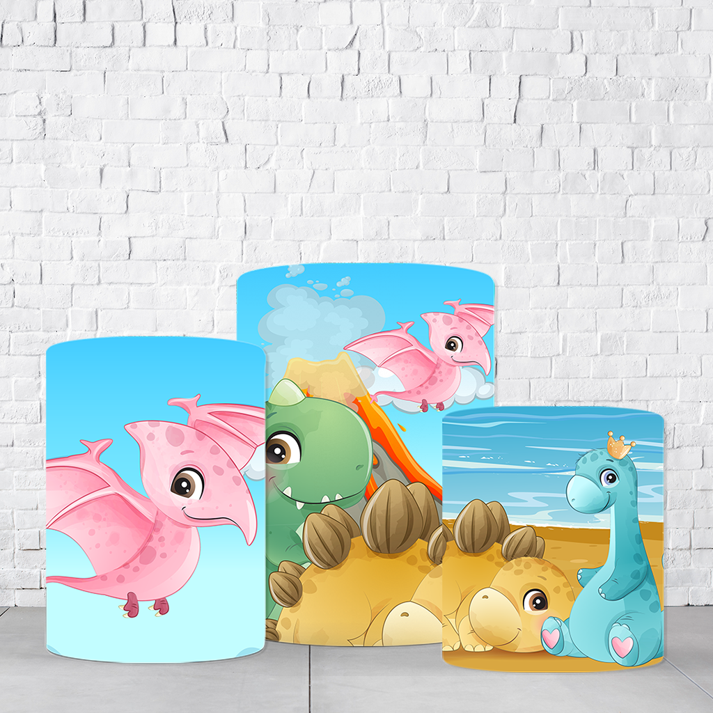 Trio de Cilindros Para Festas Dino Cute Em Tecido Helanca C/Elástico