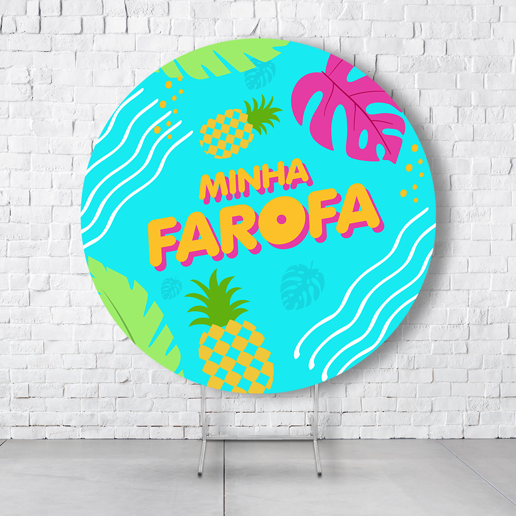 Painel De Festa Redondo Minha Farofa Em Tecido Helanca C/Elástico 1,50x1,50