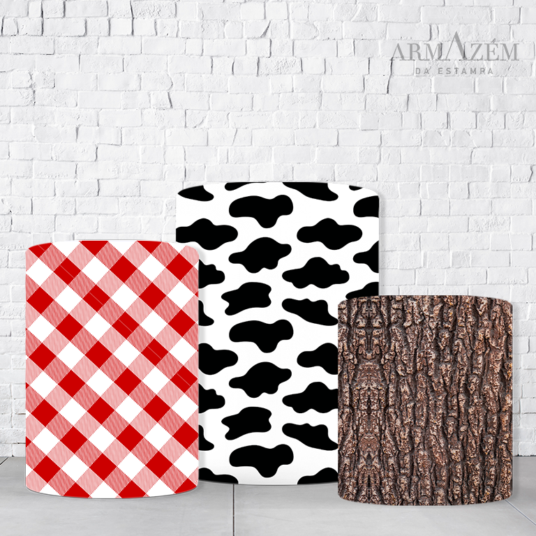 Trio de Cilindros Para Festas Fazendinha Em Tecido Helanca C/Elástico  TRIODE089