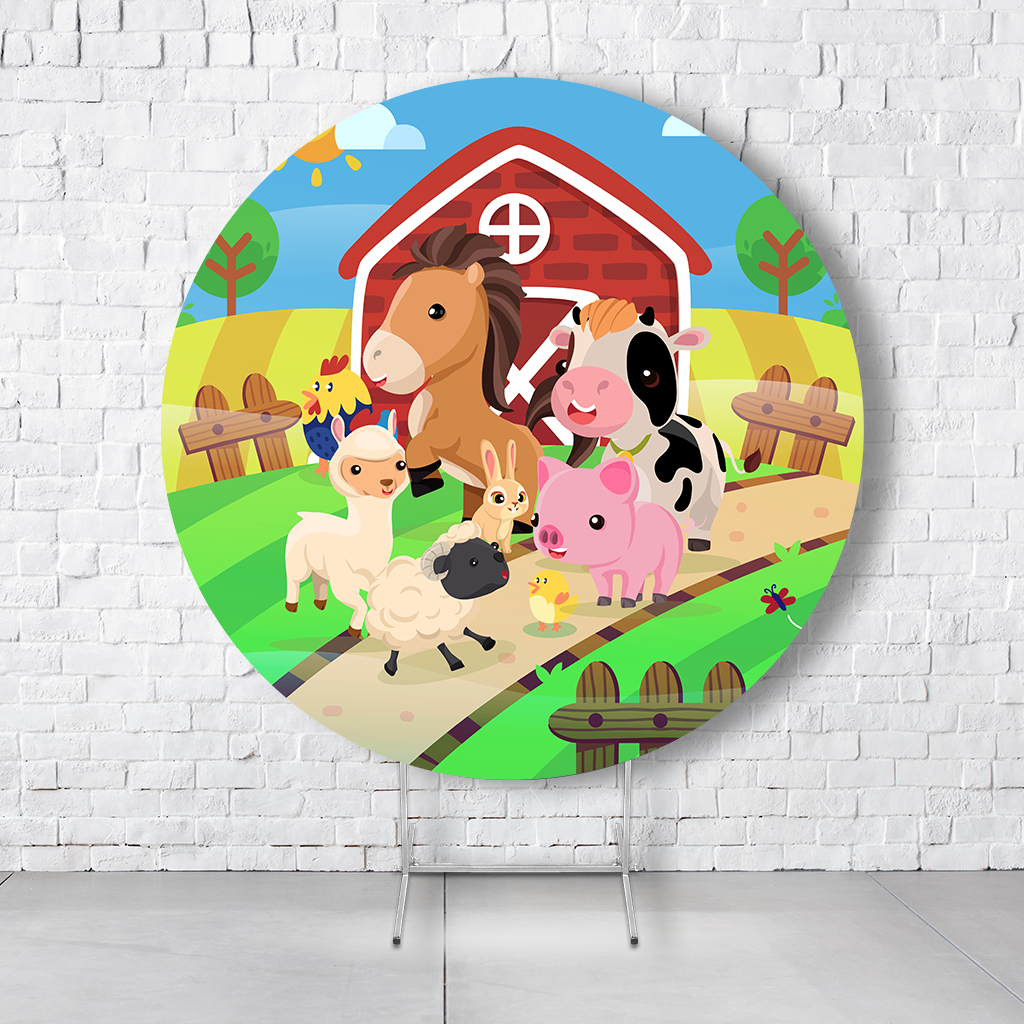 Painel De Festa Redondo Fazendinha Em Tecido Helanca C/Elástico 1,50x1,50 - Imagem 2