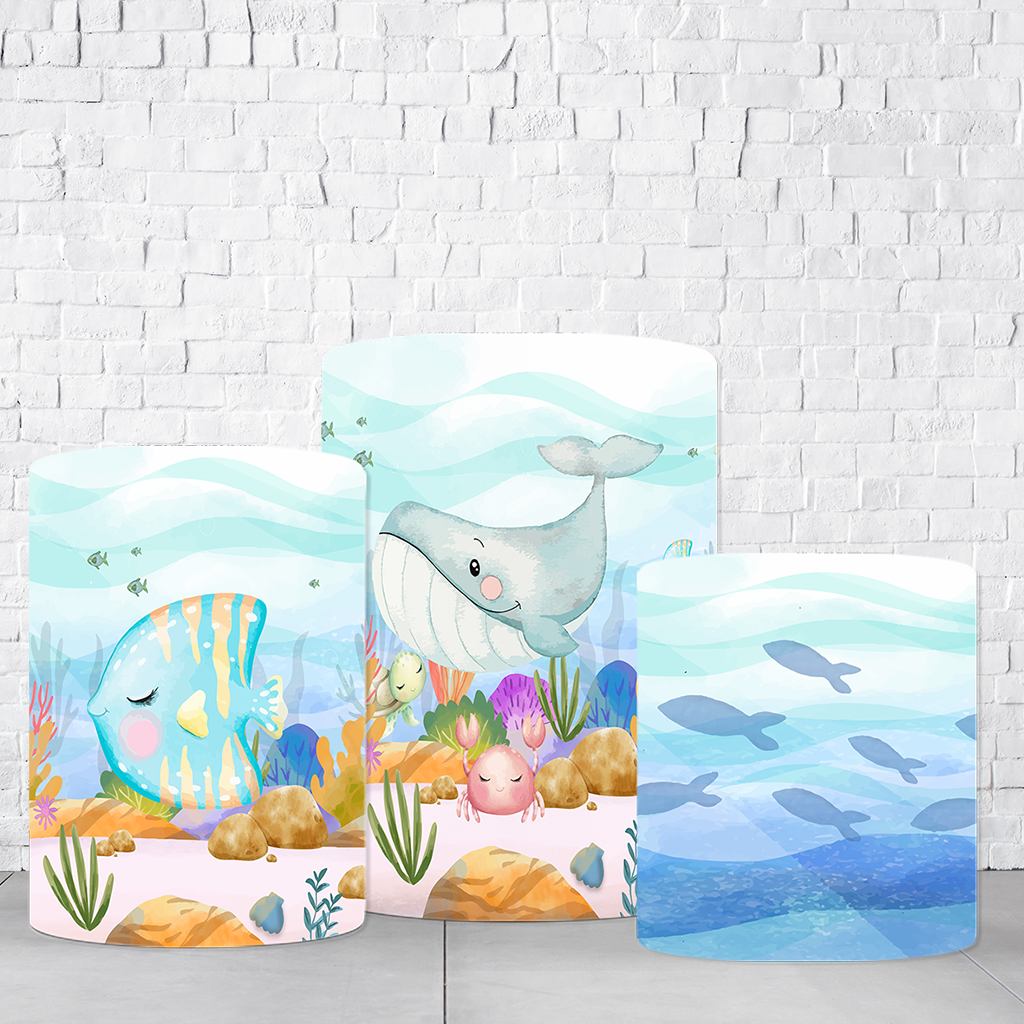 Trio de Cilindros Para Festas Fundo Do Mar Em Tecido Helanca C/Elástico