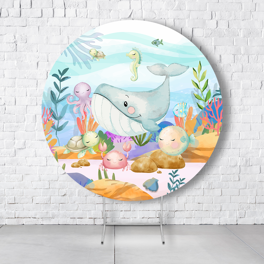 Painel De Festa Redondo Fundo Do Mar Em Tecido Helanca C/Elástico 1,50x1,50