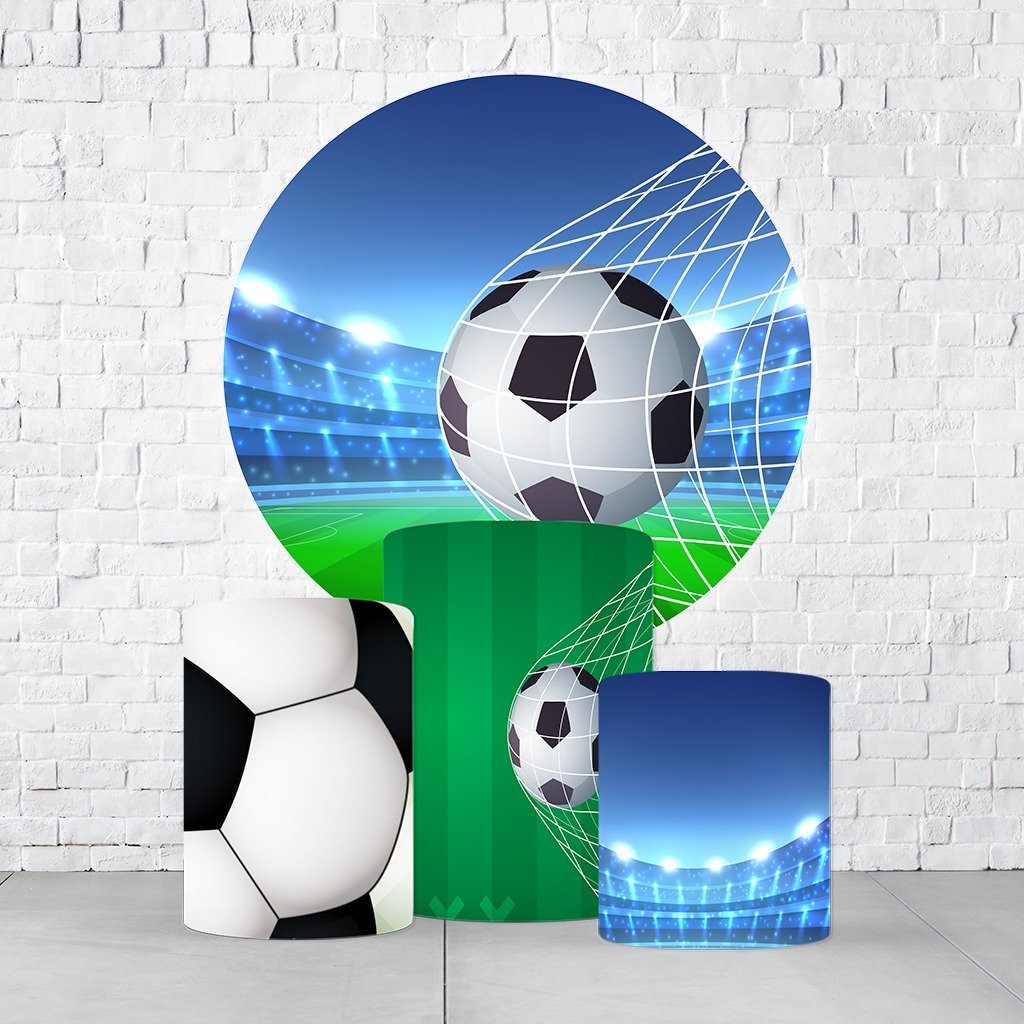 Kit Painel De Festa Futebol + Trio De Cilindros Em Tecido