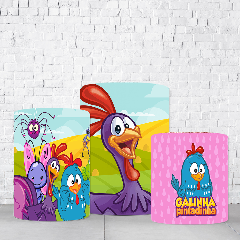 Trio de Cilindros Para Festas Galinha Pintadinha Em Tecido Helanca C/Elástico