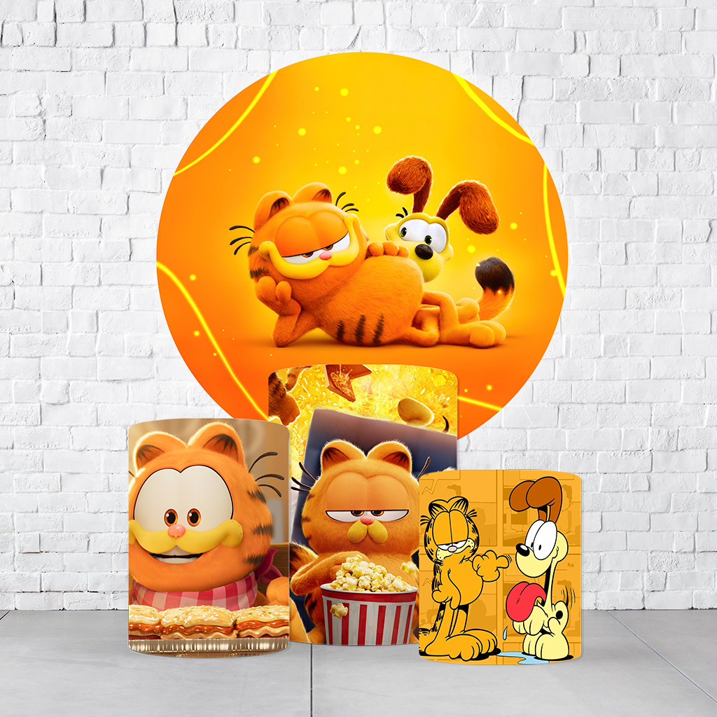 Kit Painel De Festa Garfield + Trio De Cilindros Em Tecido