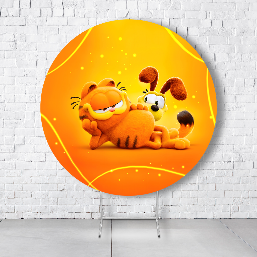 Painel De Festa Redondo Garfield Em Tecido Helanca C/Elástico 1,50x1,50