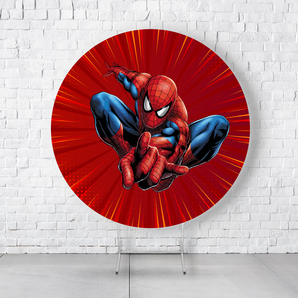Painel De Festa Redondo Homem-Aranha Em Tecido Helanca C/Elástico 1,50x1,50 - Imagem 3