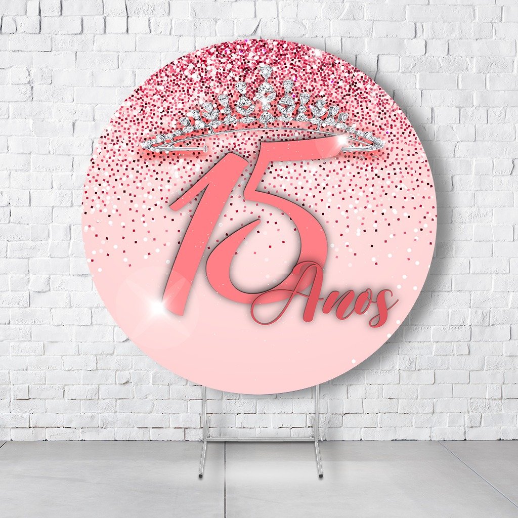Painel De Festa Redondo 15 Anos Em Tecido Helanca C/Elástico 1,50x1,50