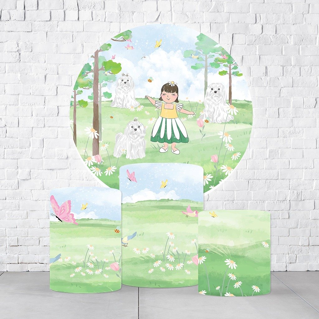 Kit Painel De Festa jardim Encantado + Trio De Cilindros Em Tecido - Imagem 2