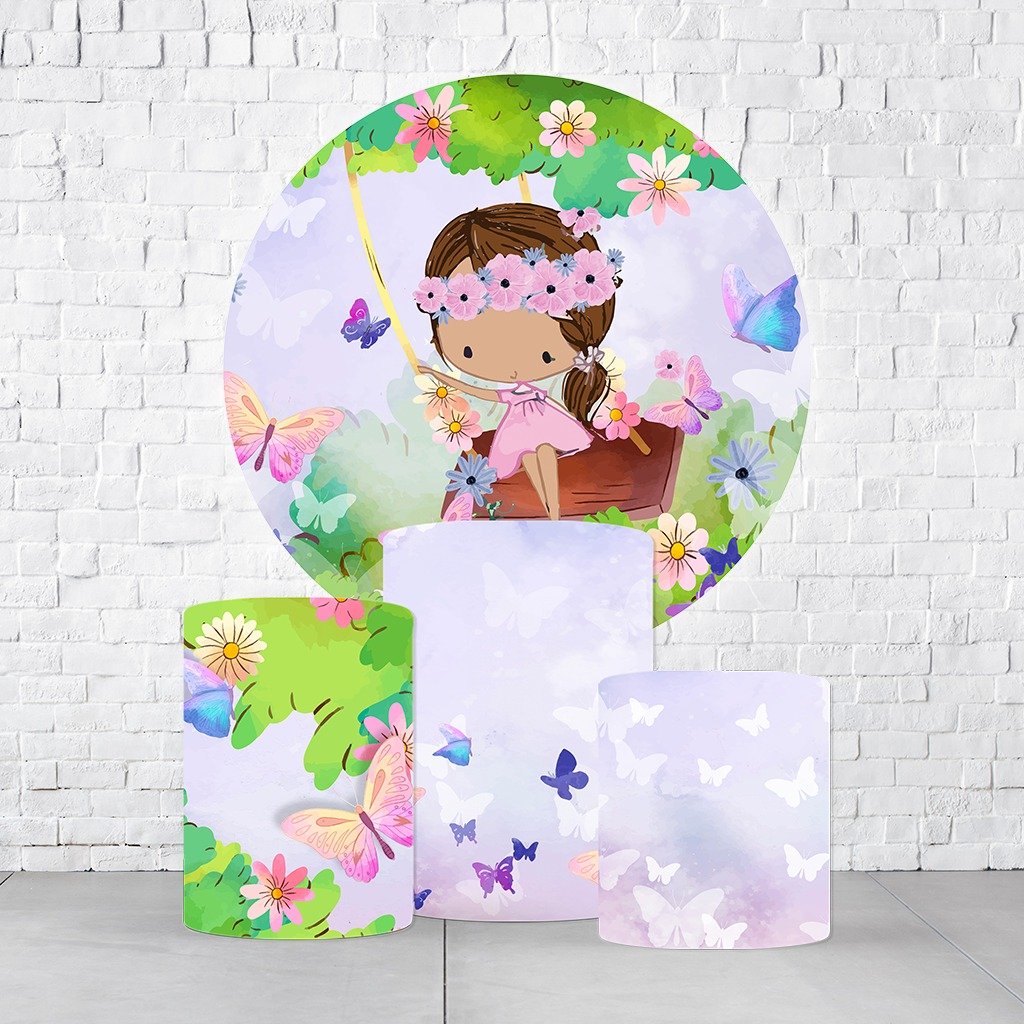 Kit Painel De Festa jardim Encantado + Trio De Cilindros Em Tecido - Imagem 3