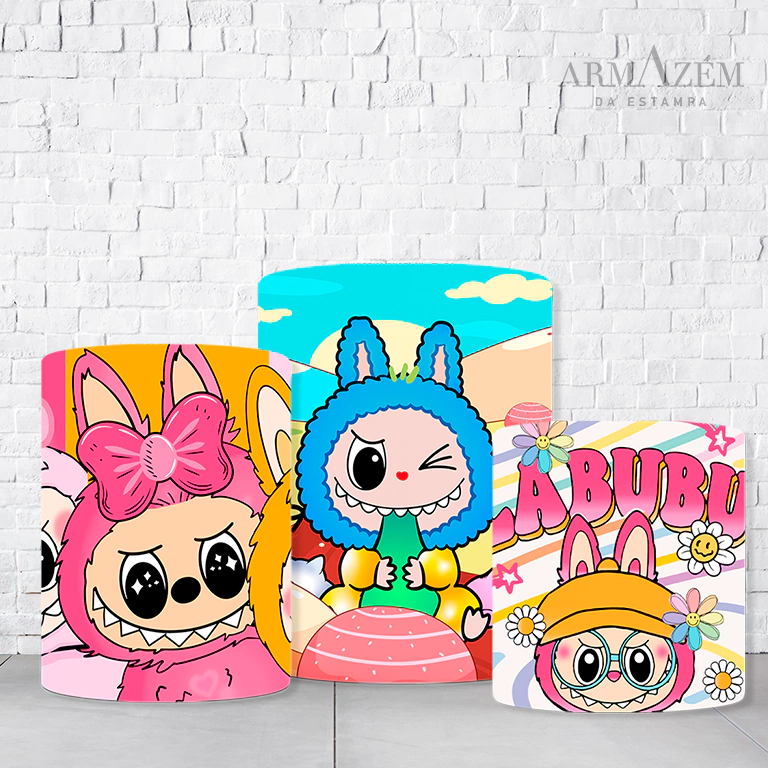 Trio de Cilindros Para Festas Labubu Em Tecido Helanca C/Elástico - Imagem 2