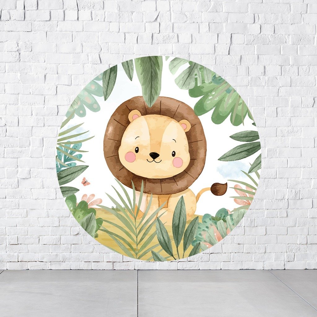 Painel De Festa Redondo Leaõzinho Em Tecido Helanca C/Elástico 1,50x1,50