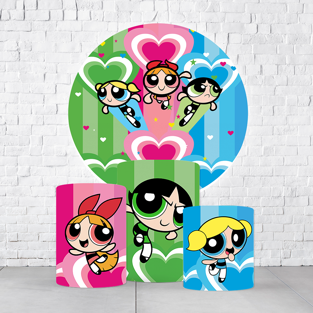 Kit Painel De Festa Meninas Super Poderosas + Trio De Cilindros Em Tecido