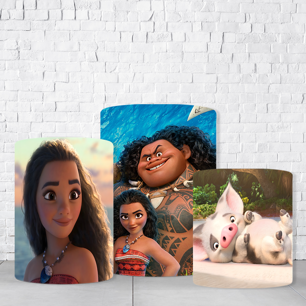 Trio de Cilindros Para Festas Moana Em Tecido Helanca C/Elástico - Imagem 2