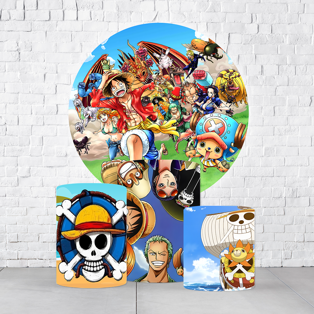 Kit Painel De Festa One Piece + Trio De Cilindros Em Tecido  KITPAI467