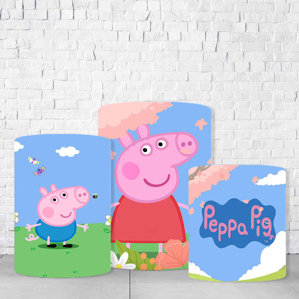Trio de Cilindros Para Festas Peppa Pig Em Tecido Helanca C/Elástico
