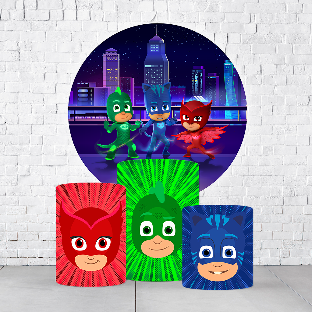 Kit Painel De Festa PJ Masks + Trio De Cilindros Em Tecido