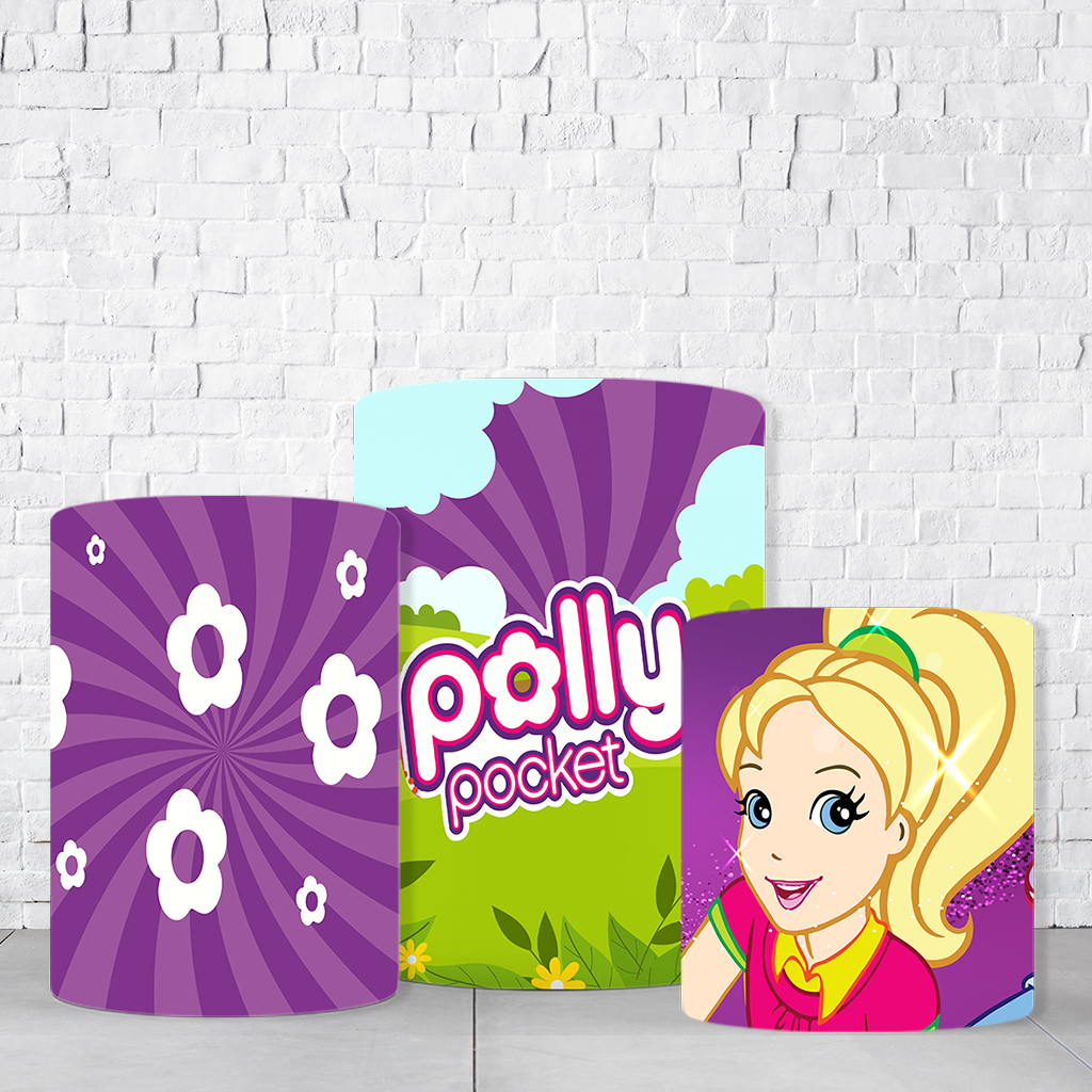 Trio de Cilindros Para Festas Polly Pocket Em Tecido Helanca C/Elástico