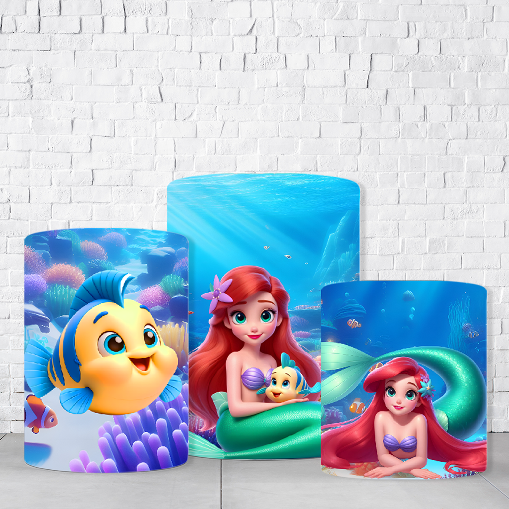 Trio de Cilindros Para Festas Pequena Sereia Em Tecido Helanca C/Elástico  TRIODE906