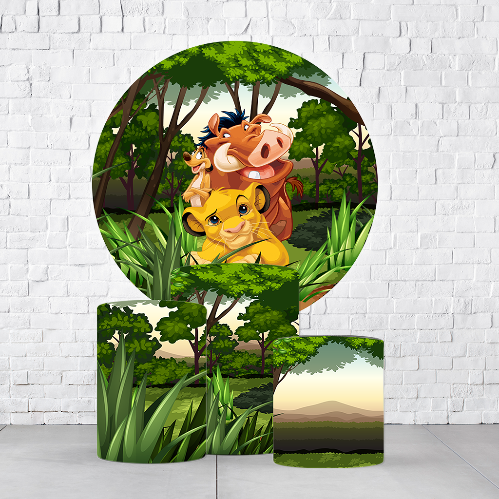 Kit Painel De Festa Rei Leão + Trio De Cilindros Em Tecido - Imagem 2