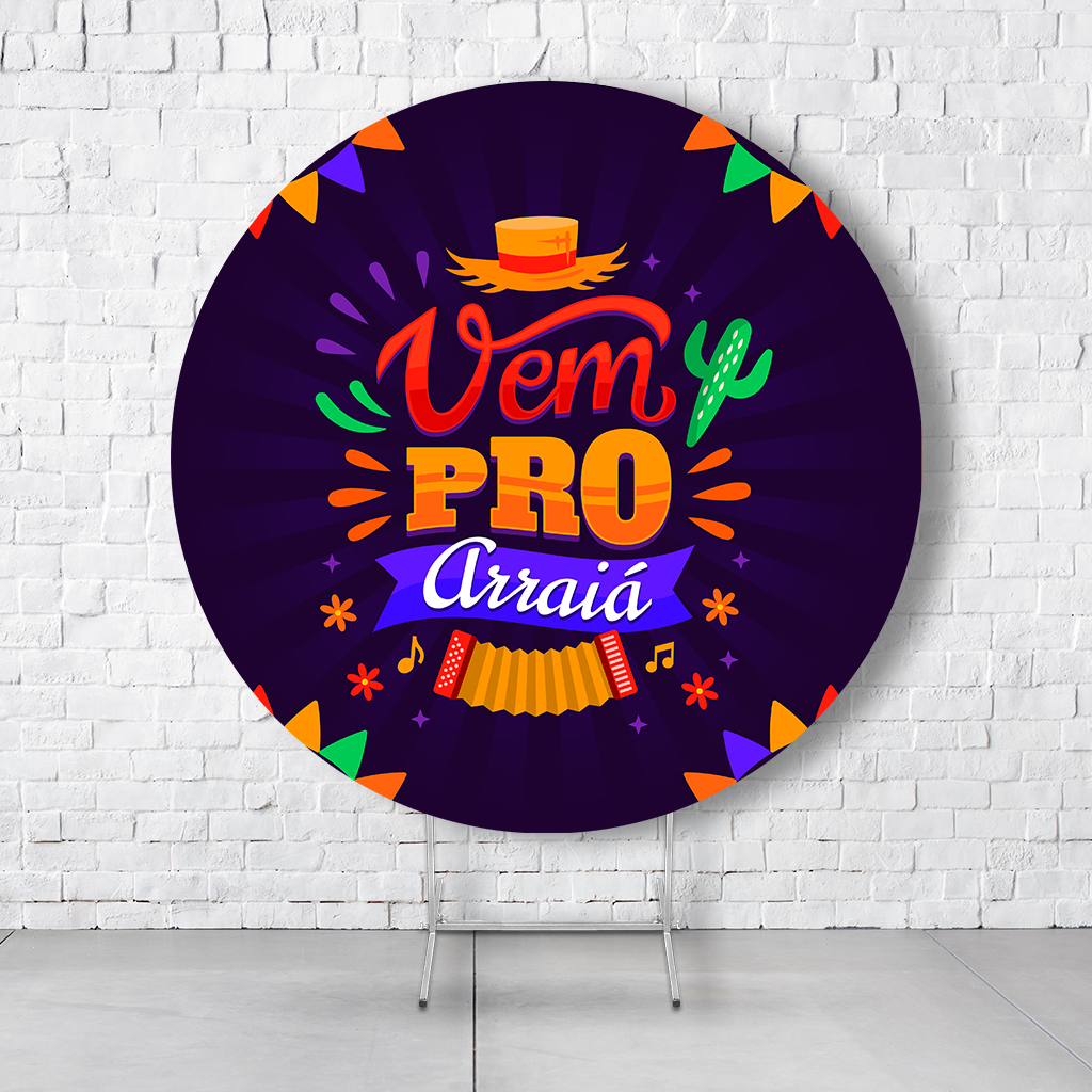 Painel De Festa Redondo São João Em Tecido Helanca C/Elástico 1,50x1,50 - Imagem 4