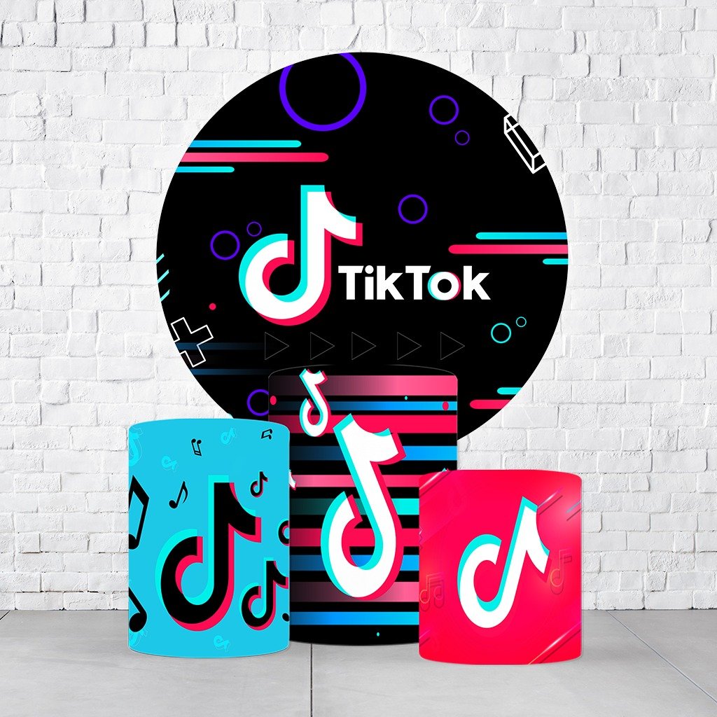 Kit Painel De Festa TikTok + Trio De Cilindros Em Tecido - Imagem 2