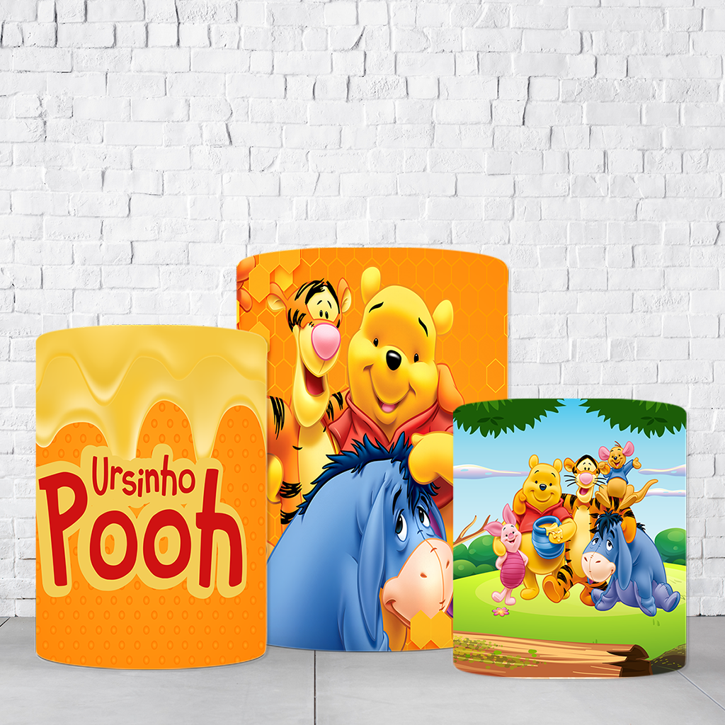 Trio de Cilindros Para Festas Ursinho Pooh Em Tecido Helanca C/Elástico