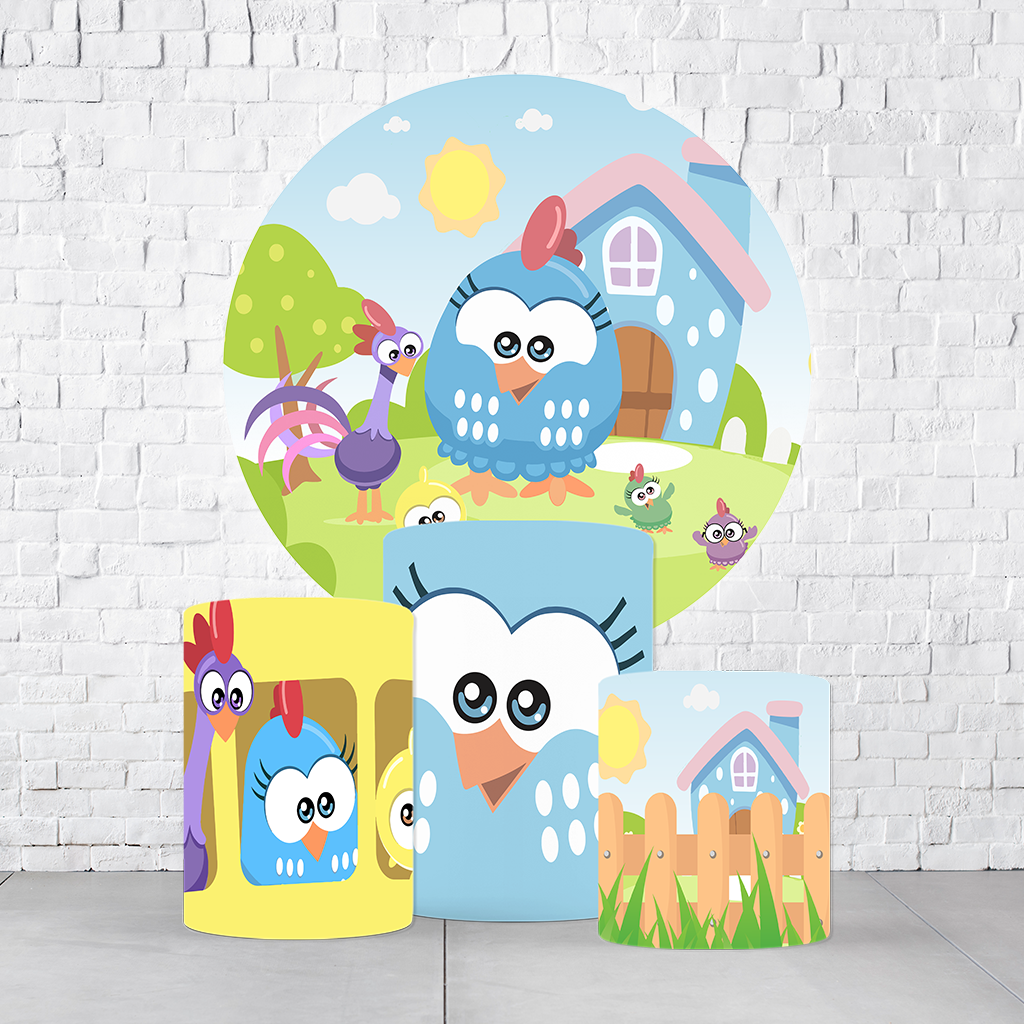 Kit Painel De Festa Galinha Pintadinha + Trio De Cilindros Em Tecido - Imagem 1