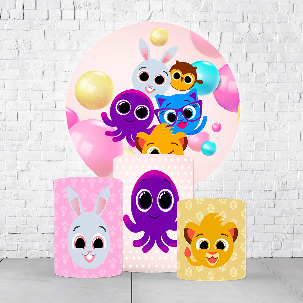 Kit Painel De Festa Bolofofos + Trio De Cilindros Em Tecido - Imagem 1