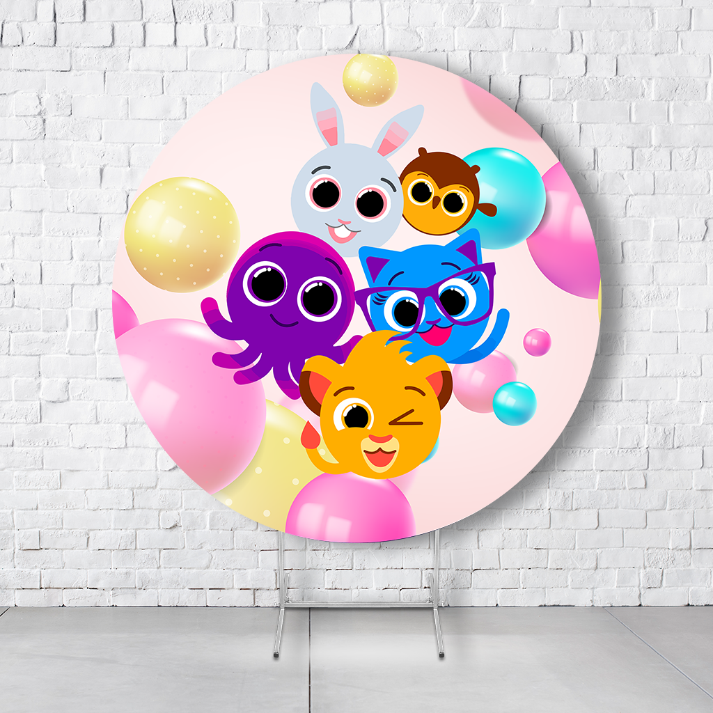 Painel De Festa Redondo Bolofofos Em Tecido Helanca C/Elástico 1,50x1,50 - Imagem 1