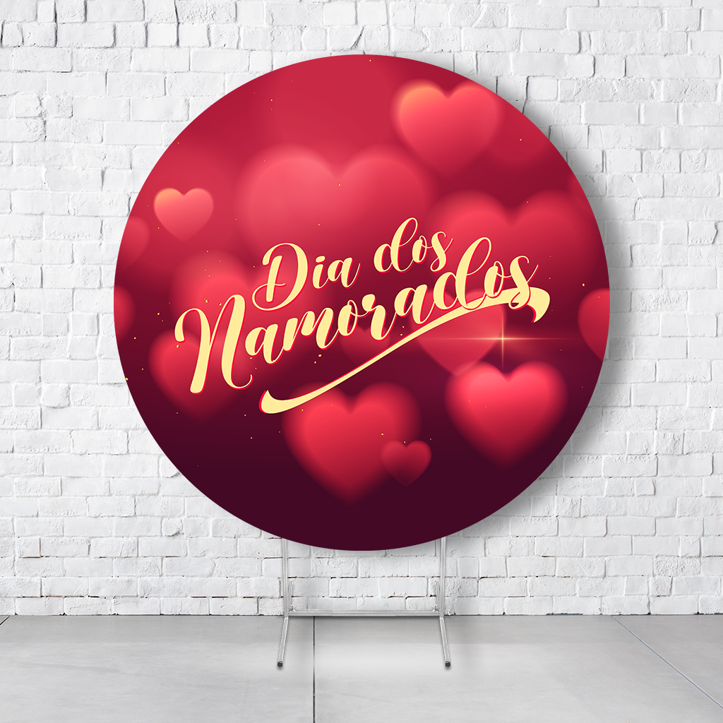 Painel De Festa Redondo Dia Dos Namorados Em Tecido Helanca C/Elástico 1,50x1,50