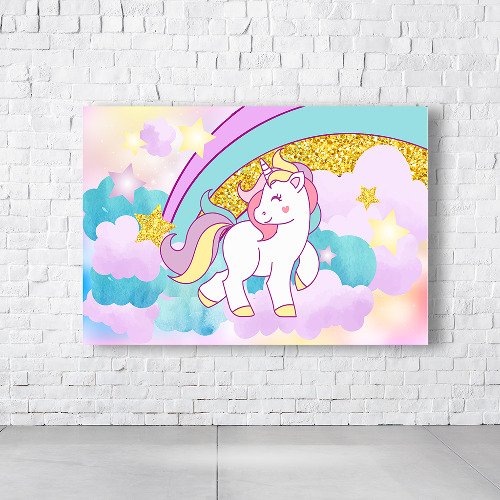 Painel Retangular Tema Unicórnio Em Tecido Oxford 100% Poliéster