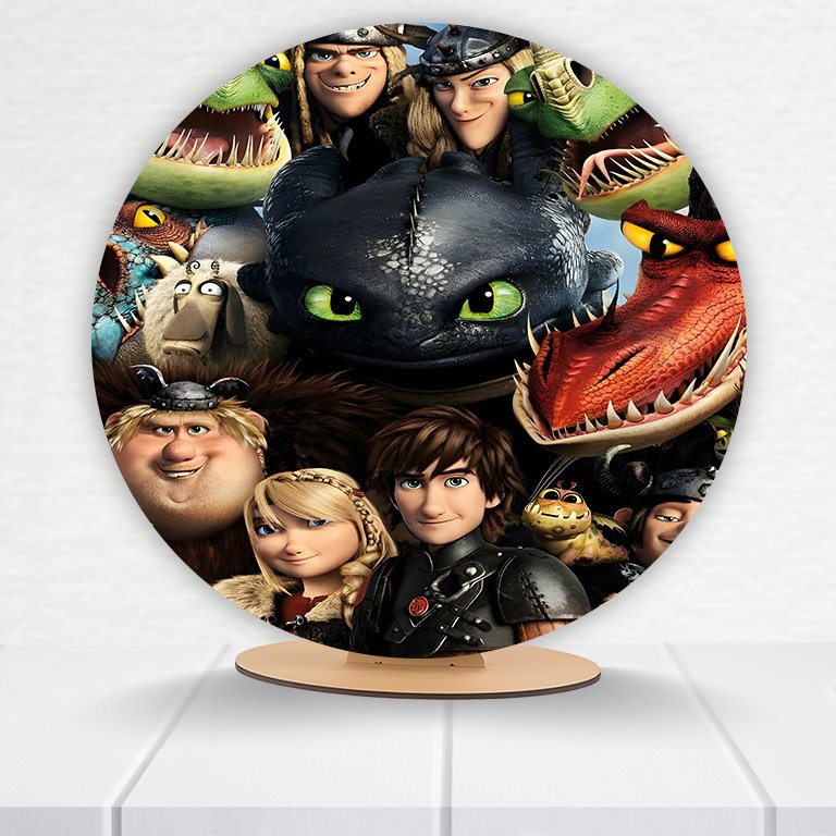 Painel Redondo Como Treinar Seu Dragão 50x50cm - Imagem 2