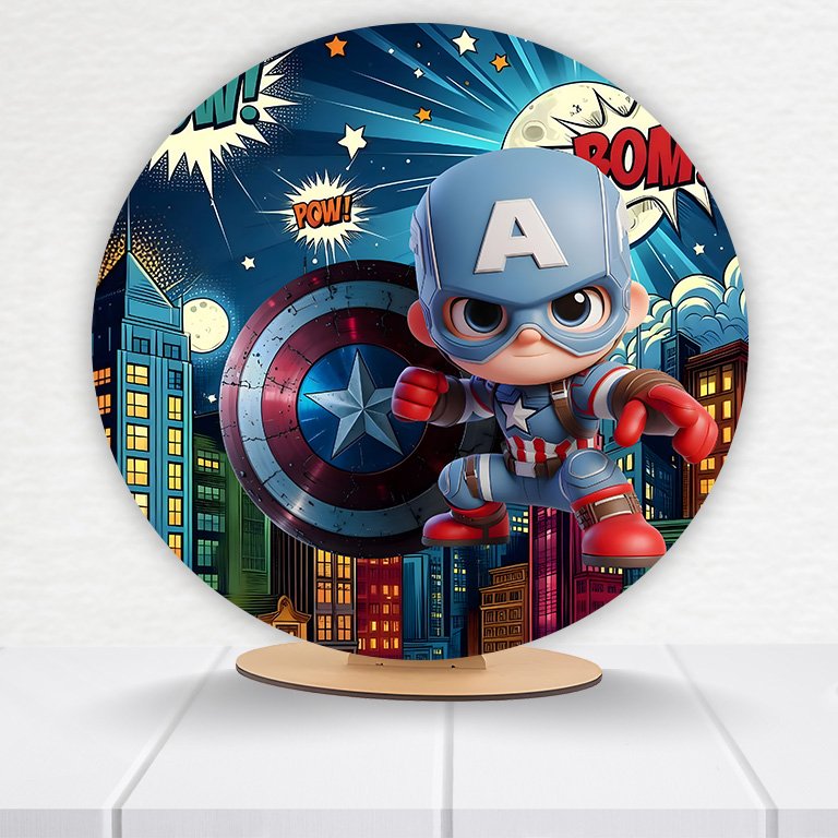 Painel Redondo Capitão America 50x50cm  PAINEL851 - Imagem 4