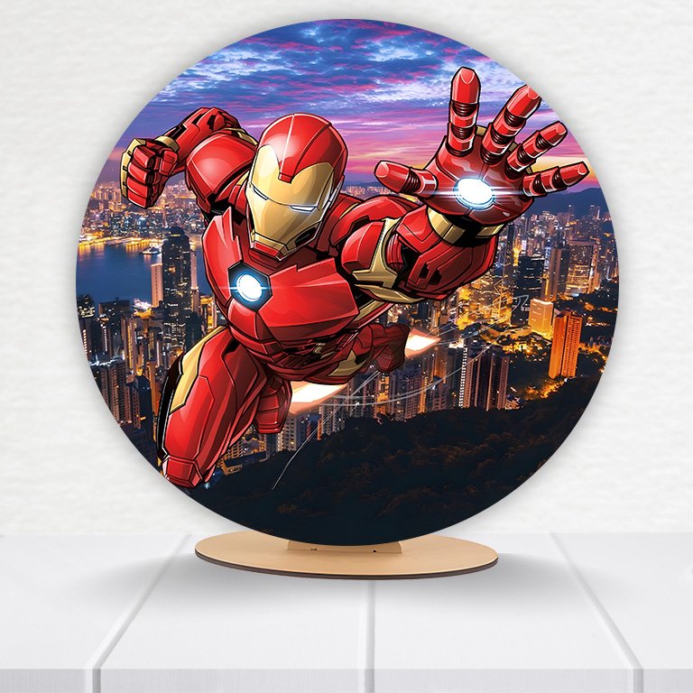 Painel Redondo Homem De Ferro 50x50cm